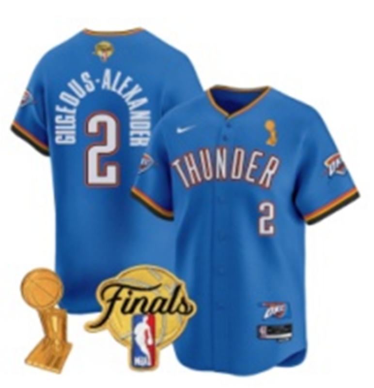 Men 2025 Oklahoma City Thunder #2 Gilgeous Alexander Blue Nike Joint Name NBA Jersey style 3->->NBA Jersey